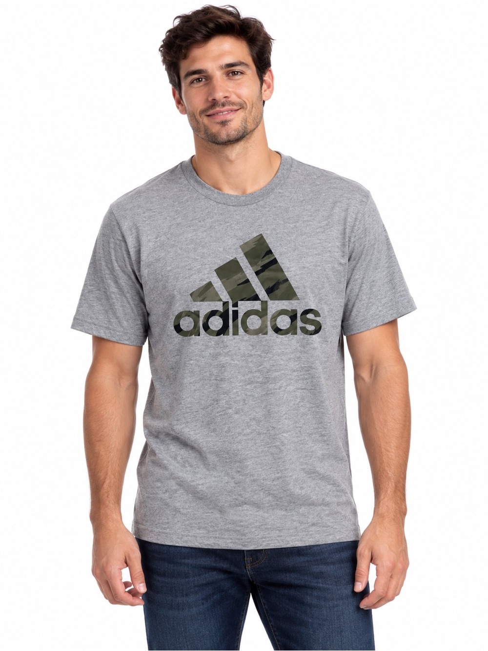 adidas Grey Short-Sleeve Tee with Camo Logo